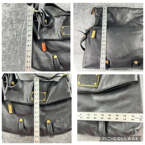 Large Black Leather Crossbody Kenneth Cole New York Fold Over Messenger Bag Sack - Picture 15 of 17